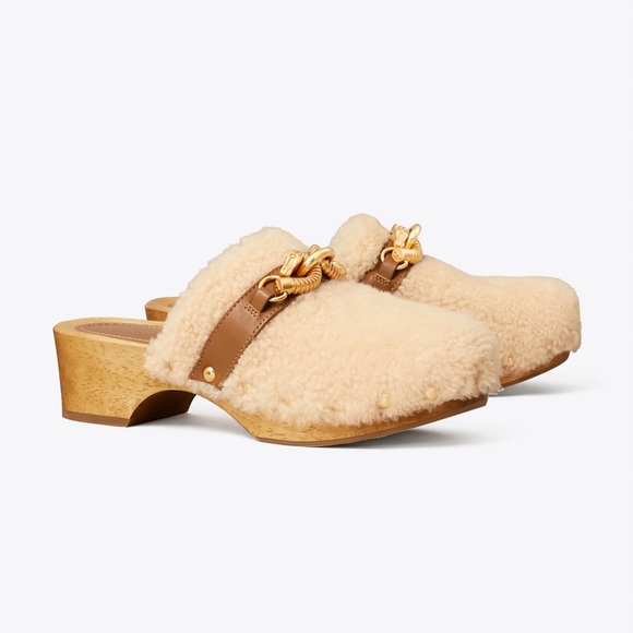 TORY BURCH JESSA SHEARLING CLOG COLOR BUTTERMILK AND ROYAL TAN MADE IN BRAZIL 8 - Picture 3 of 15